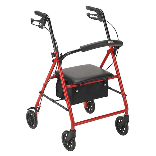 Drive Medical R800RD Rollator Rolling Walker with 6" Wheels, Red